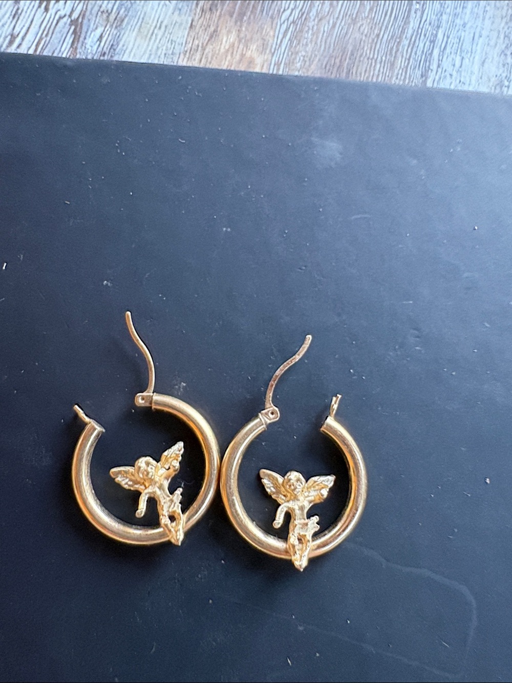Gold Hoop Earrings with Cherub Detail - Women Jewelry